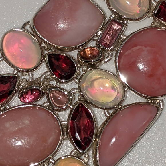 Pink Opal, Ethiopian Opal, Rhodolite Multi-Gemstone Necklace - Picture 10 of 16